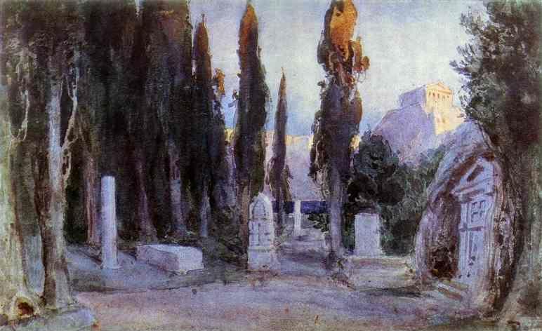 Vasiliy Polenov. Cemetery. Sketch for the scenery.