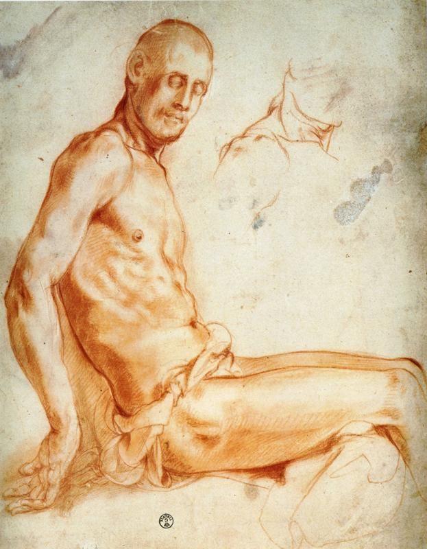 Pontormo. Christ Seated, as a Nude Figure. Study for the Deposition of Christ in the Capella Capponi Santa Felicita, Florence.