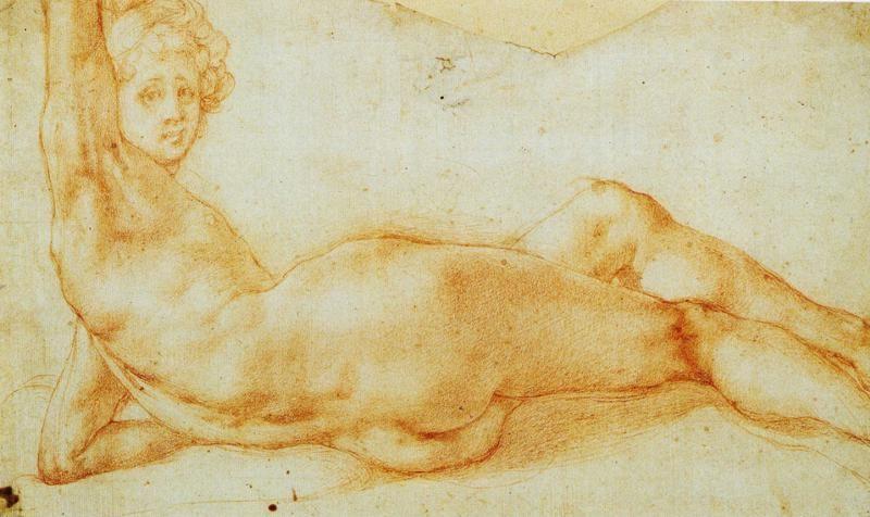 Pontormo. Female Nude. Study for the loggia frescoes in Careggi or Castello.