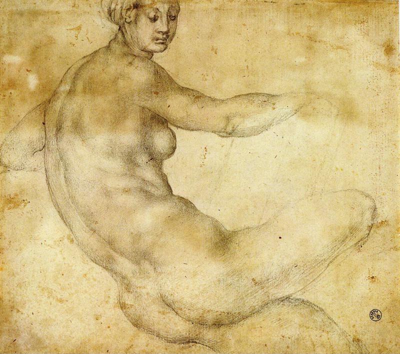 Pontormo. . Study for the loggia frescoes in Careggi or Castello. Female Nude.