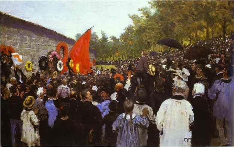Ilya Repin. The Annual Memorial Meeting
 Near the Wall of the Communards in the Cemetery of Père-Lachaise
 in Paris.