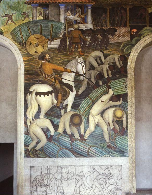 Diego Rivera. The History of Cuernavaca and  Morelos - The Enslavement of the Indian and Constructiong the Cortez Palace. Detail.