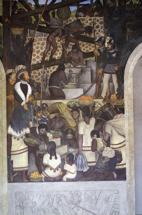 Diego Rivera. The History of Cuernavaca and  Morelos - The Enslavement of the Indian and Constructiong the Cortez Palace. Detail.