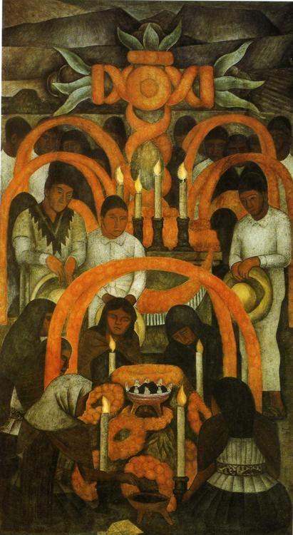 Diego Rivera. From the cycle: Political Vision  of the Mexican People (Court of Fiestas): The Sacrificial Offering - Day  of the Dead. / La ofrenda - Día de muertos.