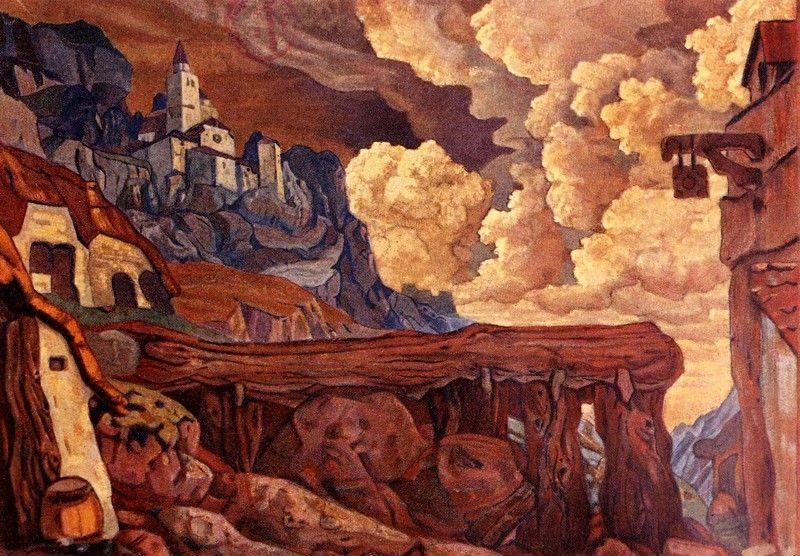 Nicholas Roerich. Sheep Well. Set design for Lope de Vega's play Fuente Ovejuna in St. Peterburg Old Theater.