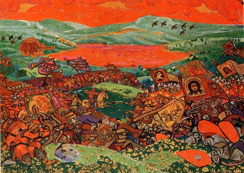 Nicholas Roerich. Battle of Kershenets. Sketch for entr'act curtain for Rimsky-Korsakov's opera "The Tale of the Invisible City Kitezh".