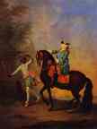 Georg Christoph Grooth. Portrait of Empress  Elizaveta Petrovna on Horseback Followed by an Arab Boy.