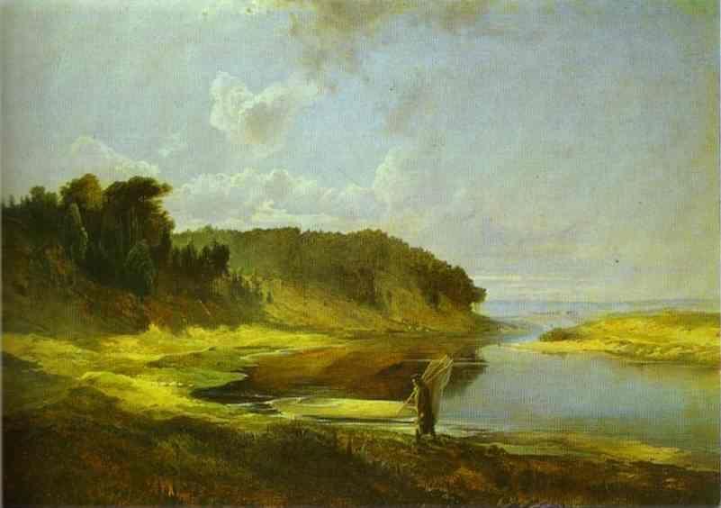 Alexey Savrasov. Landscape with a River and an Angler.