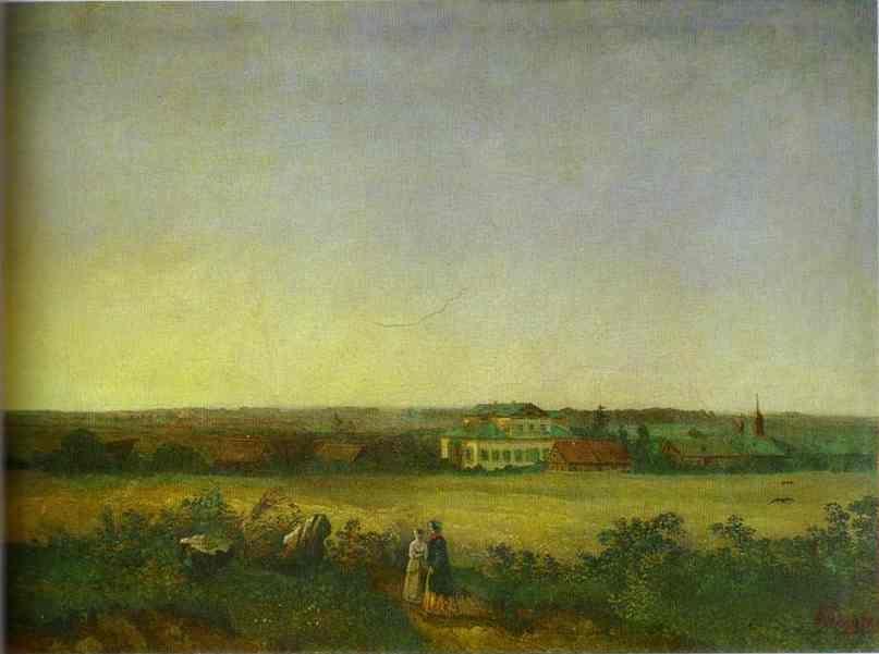 Alexey Savrasov. View in the Vicinity of Moscow with a Mansion and Two Female Figures.