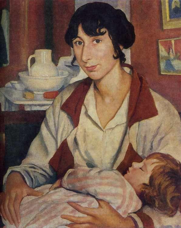 Zinaida Serebriakova. Portrait of Anna Cherkesova-Benois with her Son Alexander.