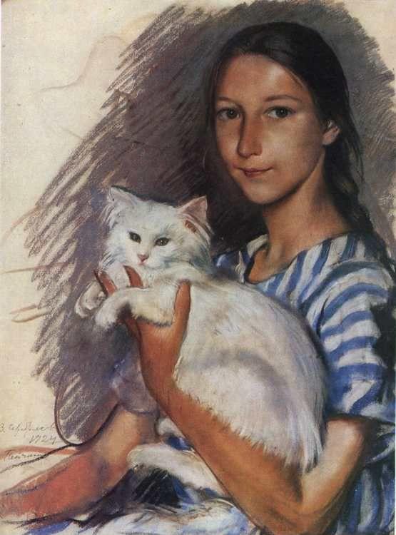 Zinaida Serebriakova. Portrait of Natasha Lanceray with a Cat.