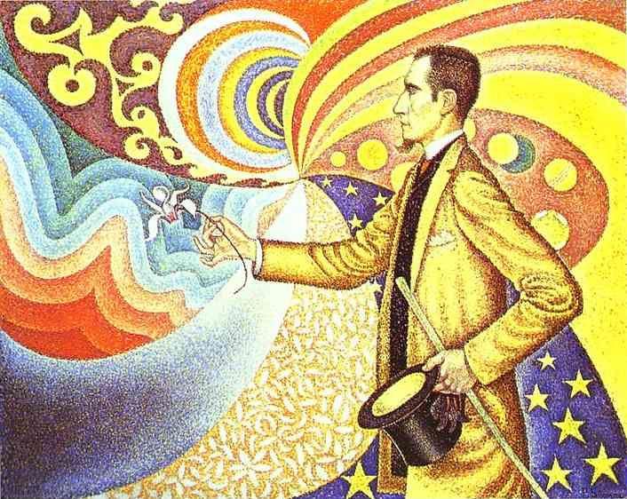 Paul Signac. Portrait of Félix Fénéon in Front of an Enamel of a Rhythmic Background of Measures and Angels, Shades and Colors.