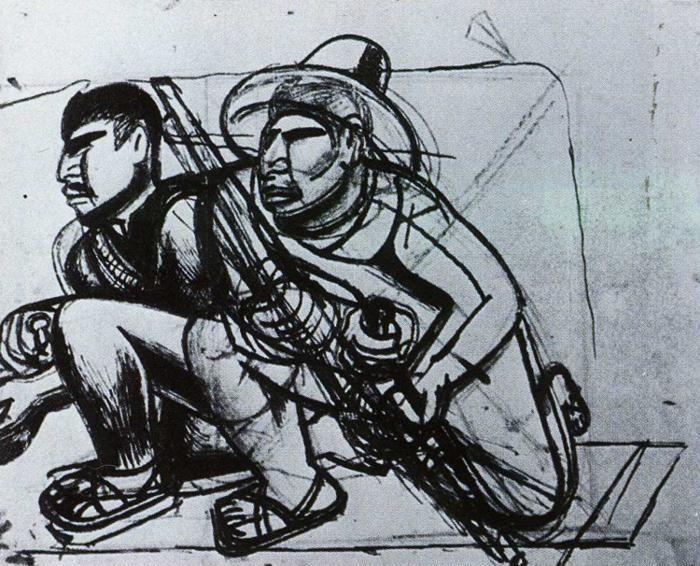Guerilla Fighters. Sketch for the mural Tropical America.