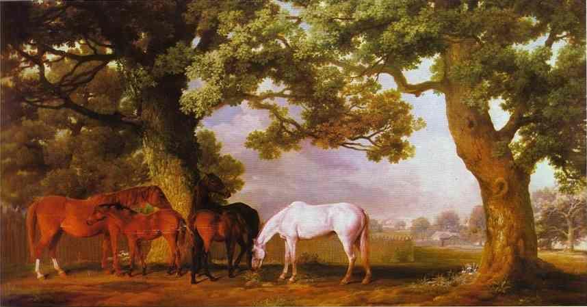 George Stubbs. Mares and Foals in a Wooded Landscape.