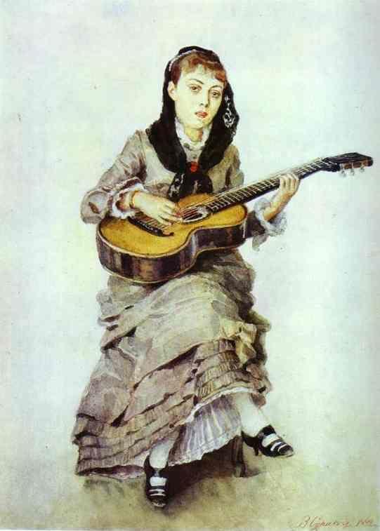 Vasily Surikov. Woman With Guitar. Portrait of S.A. Kropotkina, née Charet(?).
