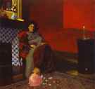 Interior: Red Room with Woman and Child/Intérieur: Chambre rouge avec femme...