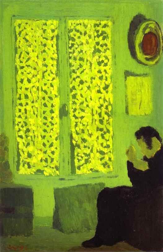 Edouard Vuillard. The Green Interior or Figure in front of a Window with Drawn Curtains/L'Intérieur vert ou Figure auprès d'une fenêtre à rideaux fermés.
