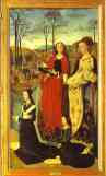 Hugo van der Goes. Maria Baroncelli with Her Daughter Margarita and SS. Margaret and Mary Magdalene. The right panel of the Portinari Altar.