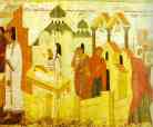 Dionisii (Dionysius). The Miracle Worked Over the Deceased Infant. Border scene of St. Alexius, Metropolitan of Moscow, with Scenes from His Life.