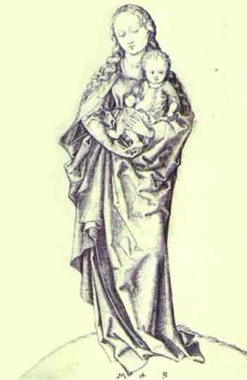 Martin Schongauer. Virgin and the Infant Holding an Apple.