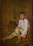 Alexey Venetsianov. Peasant Boy Putting on Bast Sandals.